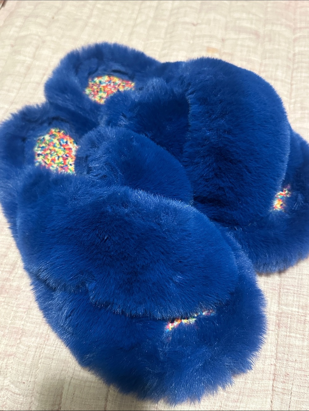 Apparis x Robyn Blair Plush Fuzzy Slide Slippers - Royal Blue 8